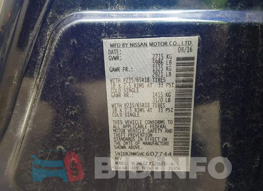 5N1DR2MM5HC607744 Photo# 9