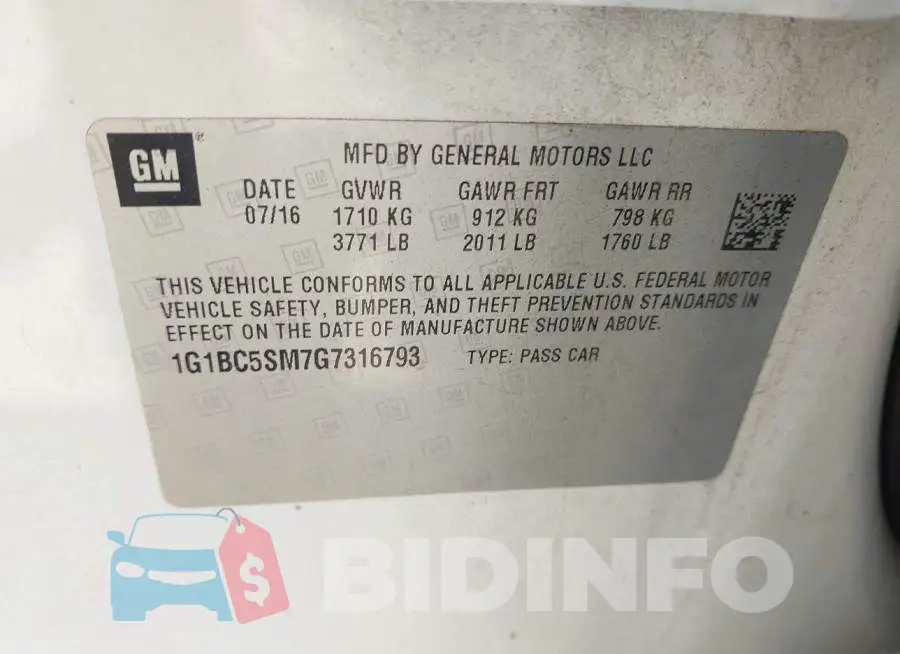 1G1BC5SM7G7316793 Photo# 9