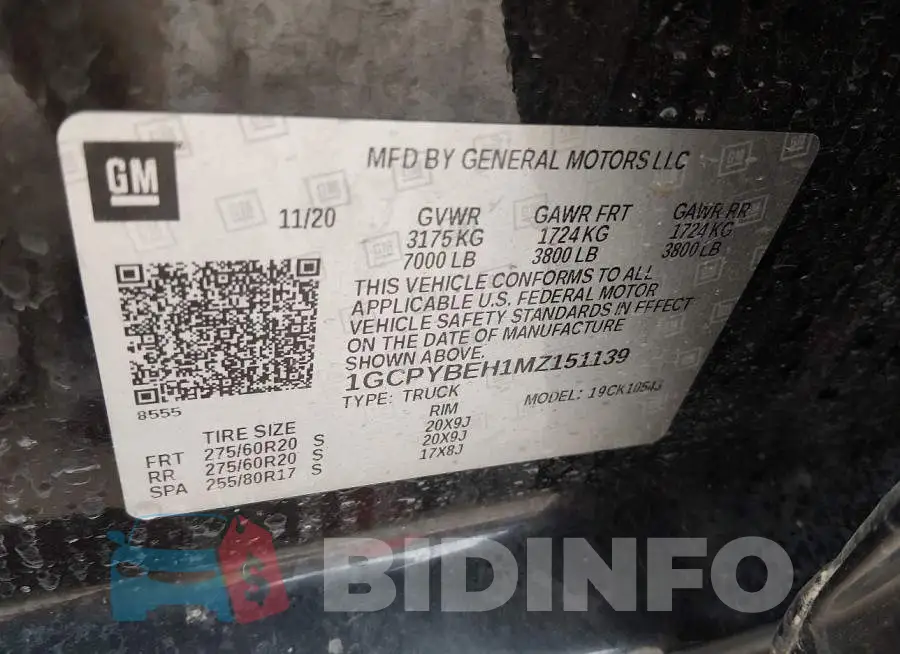 1GCPYBEH1MZ151139 Photo# 9