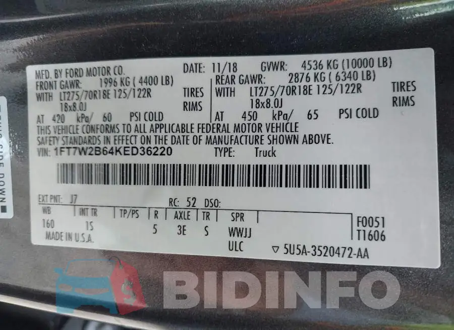 1FT7W2B64KED36220 Photo# 9