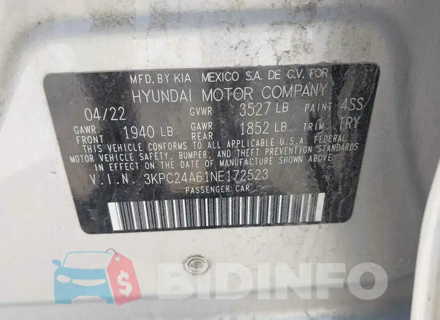 3KPC24A61NE172523 Photo# 9