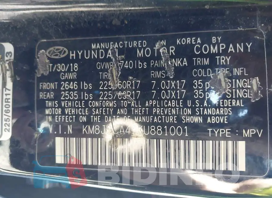KM8J2CA49KU881001 Photo# 9