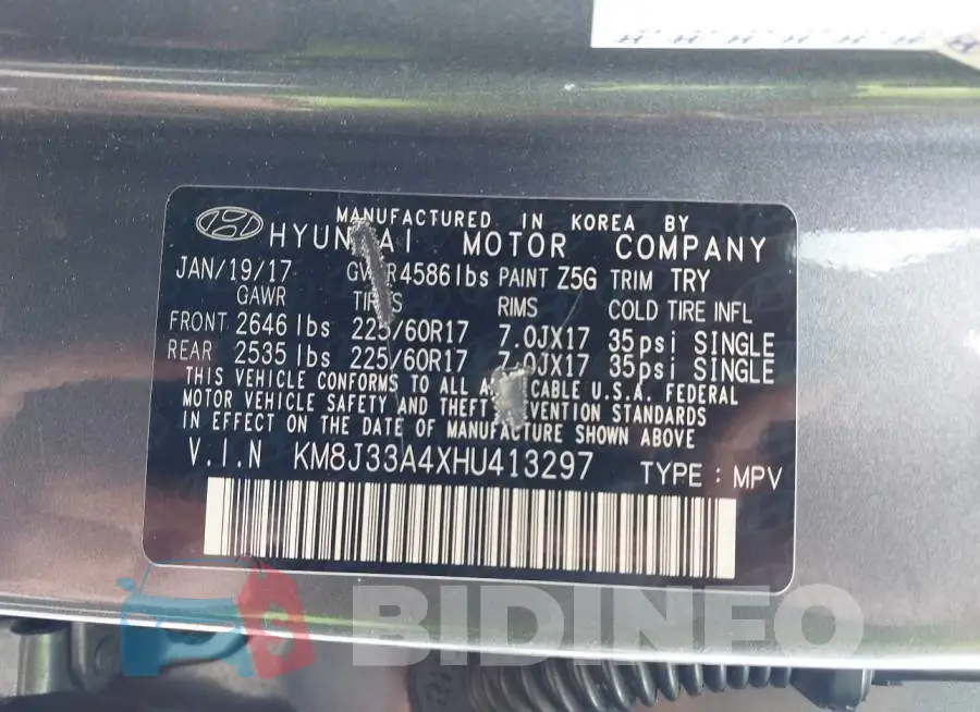 KM8J33A4XHU413297 Photo# 9