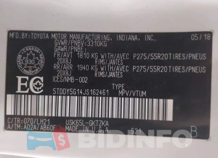 5TDDY5G14JS162461 Photo# 9