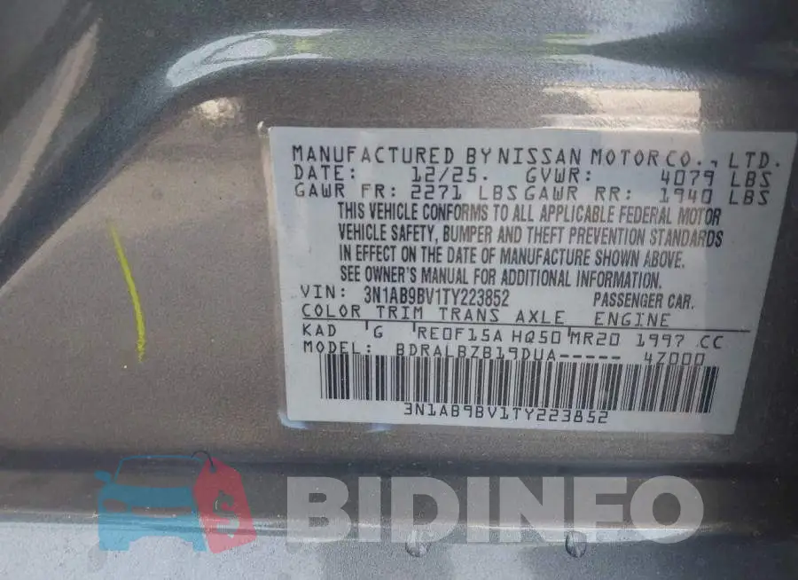3N1AB9BV1TY223852 Photo# 9