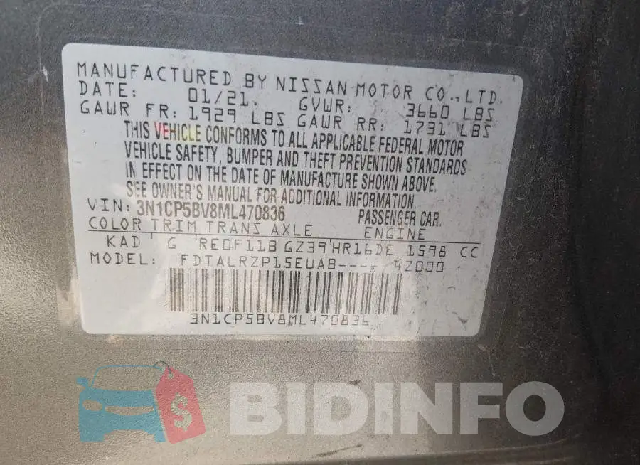 3N1CP5BV8ML470836 Photo# 9