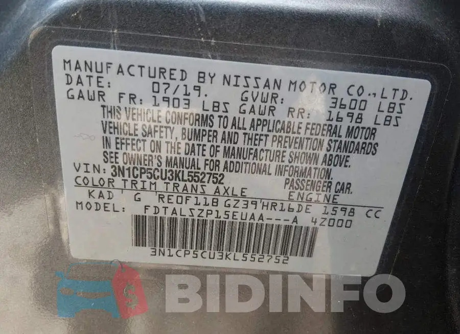 3N1CP5CU3KL552752 Photo# 9