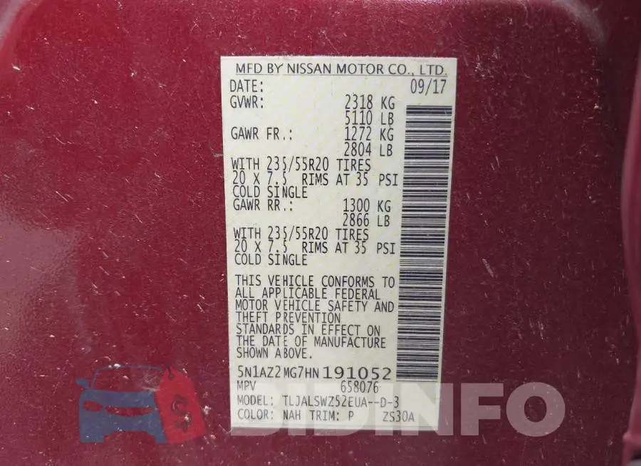 5N1AZ2MG7HN191052 Photo# 9
