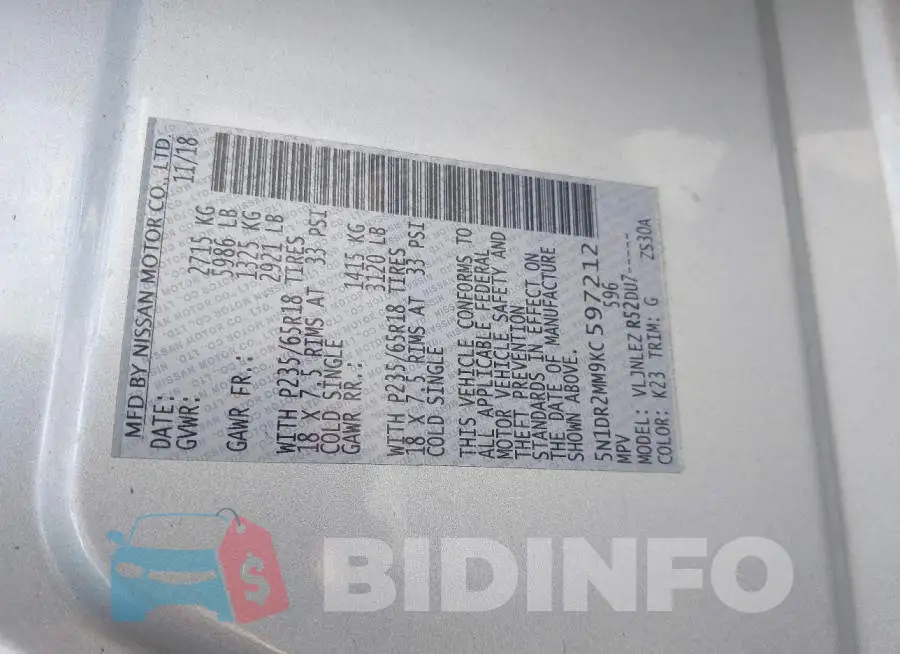 5N1DR2MM9KC597212 Photo# 9