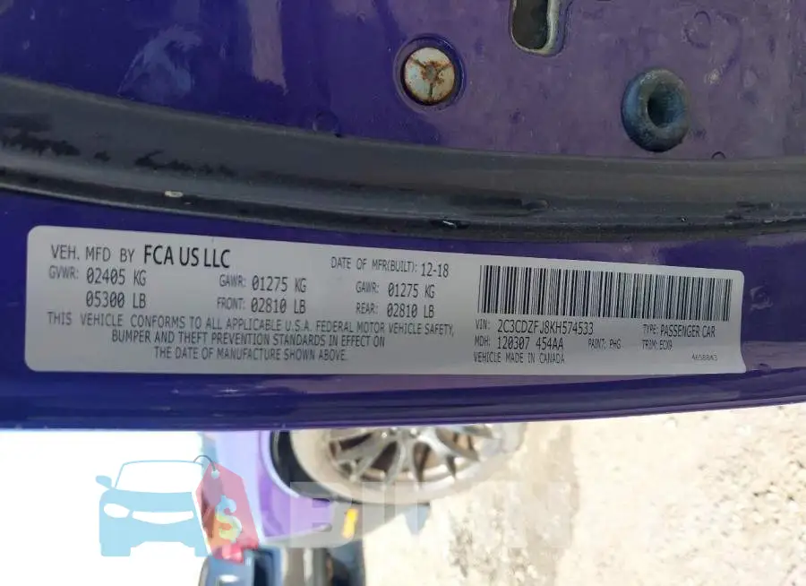 2C3CDZFJ8KH574533 Photo# 9