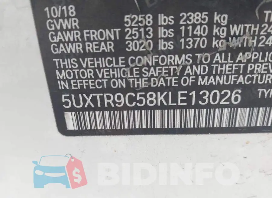 5UXTR9C58KLE13026 Photo# 9
