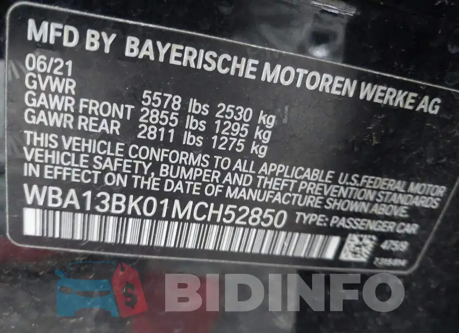 WBA13BK01MCH52850 Photo# 9