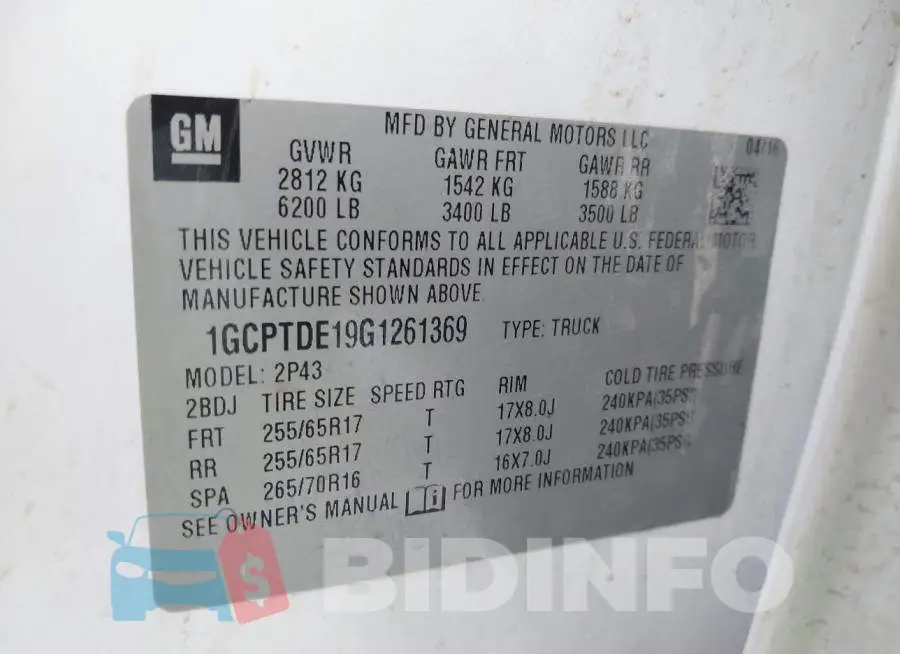 1GCPTDE19G1261369 Photo# 9