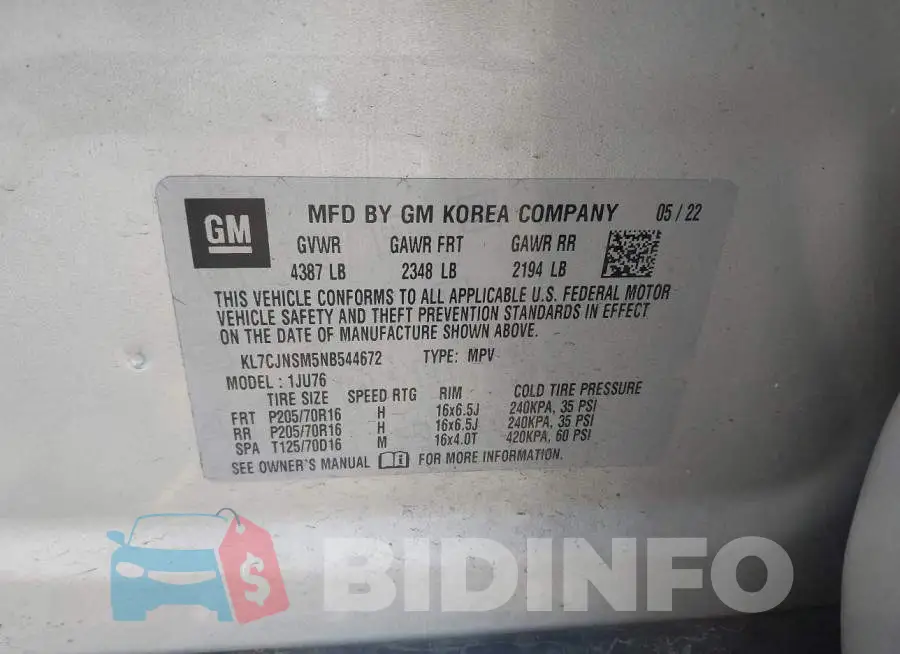 KL7CJNSM5NB544672 Photo# 9