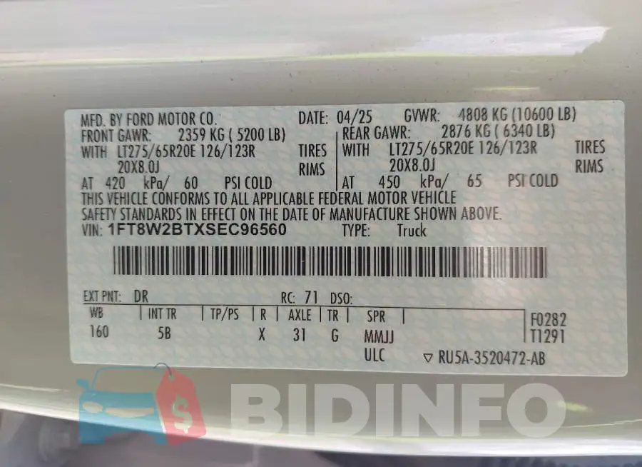 1FT8W2BTXSEC96560 Photo# 8