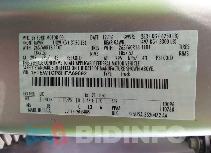1FTEW1CP8HFA69692 Photo# 9