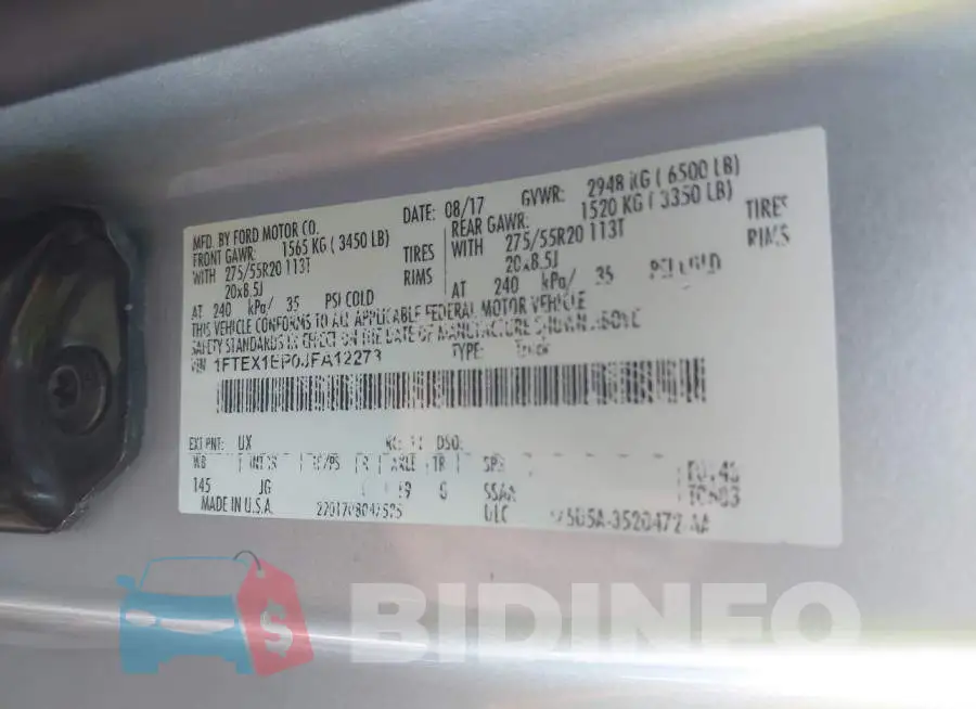 1FTEX1EP0JFA12273 Photo# 9