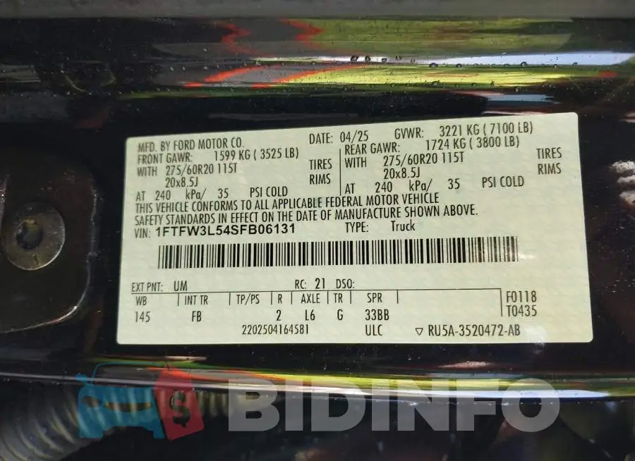 1FTFW3L54SFB06131 Photo# 9
