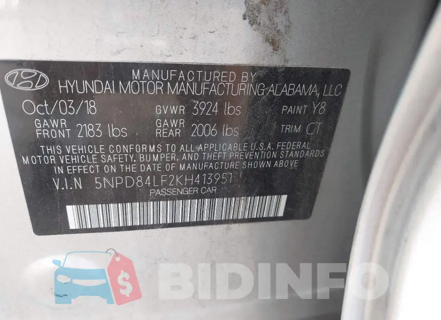 5NPD84LF2KH413951 Photo# 9