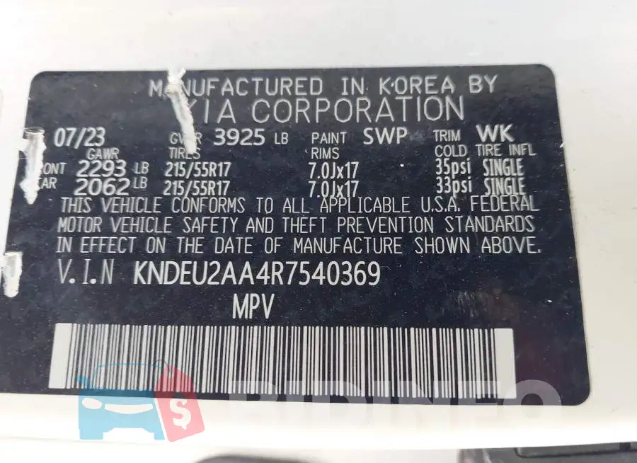 KNDEU2AA4R7540369 Photo# 9
