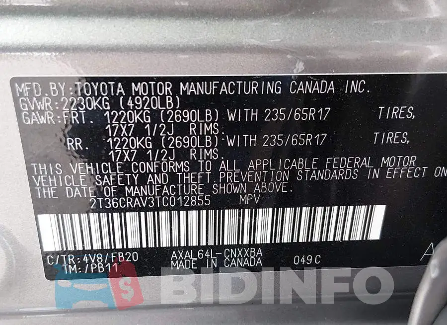 2T36CRAV3TC012855 Photo# 9