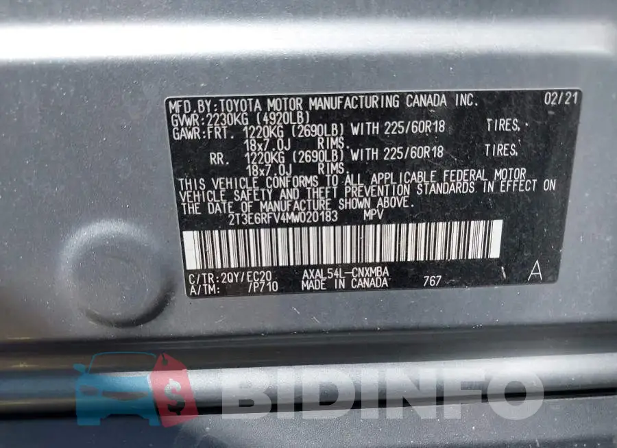 2T3E6RFV4MW020183 Photo# 9
