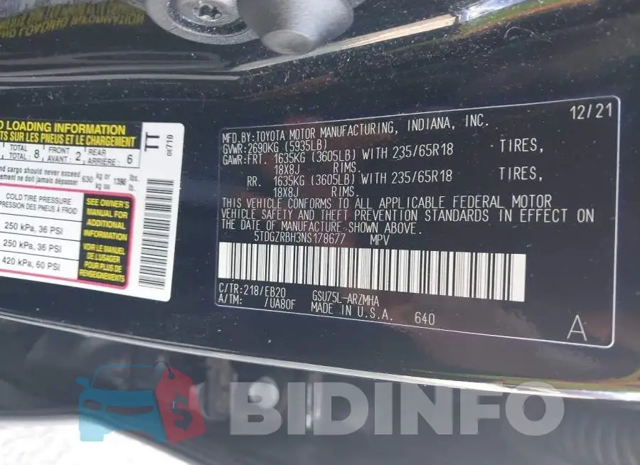 5TDGZRBH3NS178677 Photo# 9
