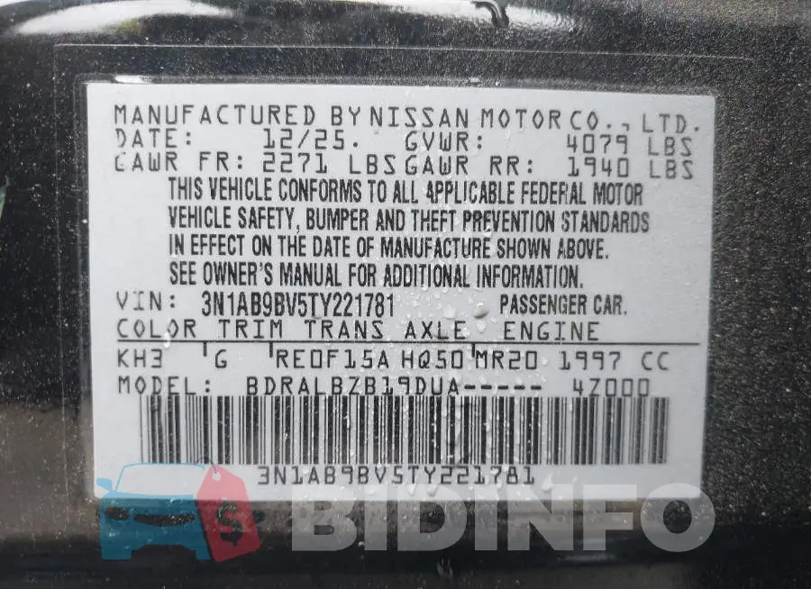 3N1AB9BV5TY221781 Photo# 9