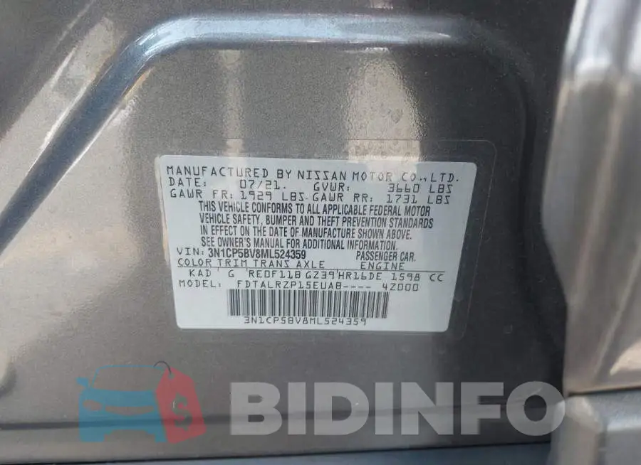 3N1CP5BV8ML524359 Photo# 9