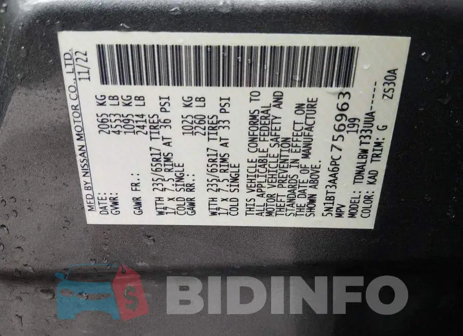 5N1BT3AA6PC756963 Photo# 9