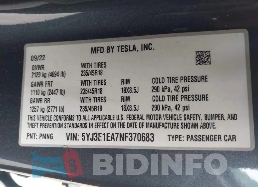 5YJ3E1EA7NF370683 Photo# 9