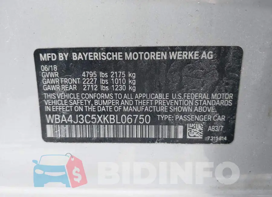 WBA4J3C5XKBL06750 Photo# 9