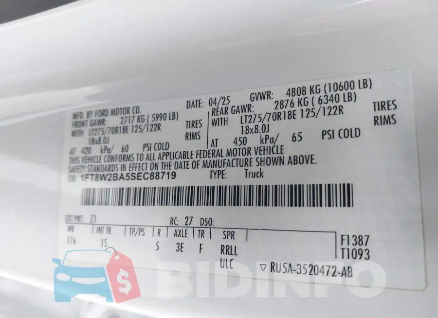 1FT8W2BA5SEC88719 Photo# 8