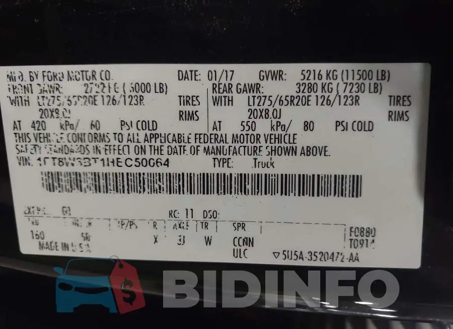 1FT8W3BT1HEC50064 Photo# 9