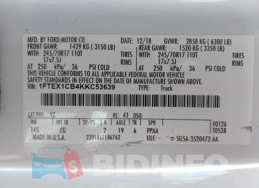 1FTEX1CB4KKC53639 Photo# 9