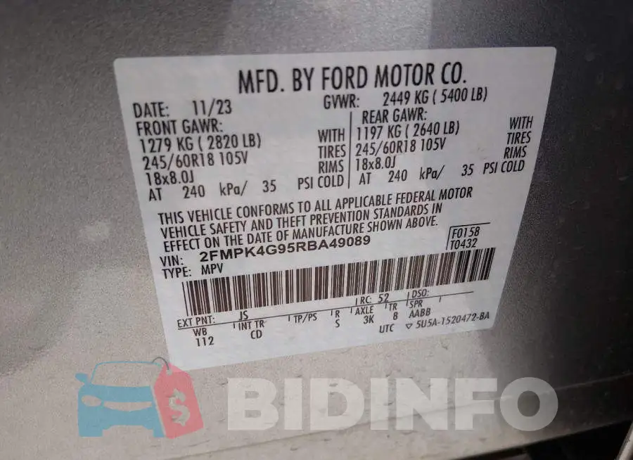 2FMPK4G95RBA49089 Photo# 9