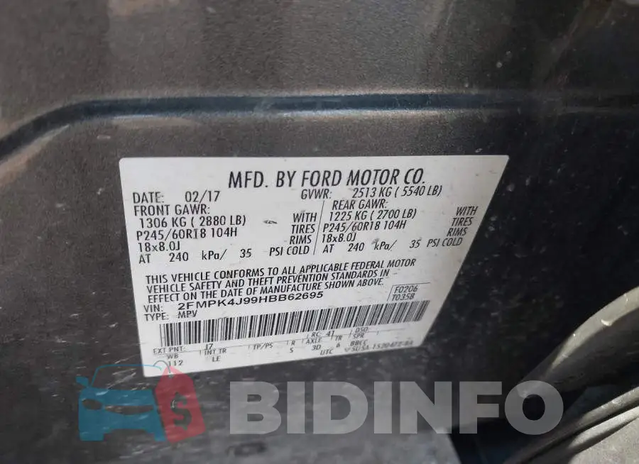 2FMPK4J99HBB62695 Photo# 9