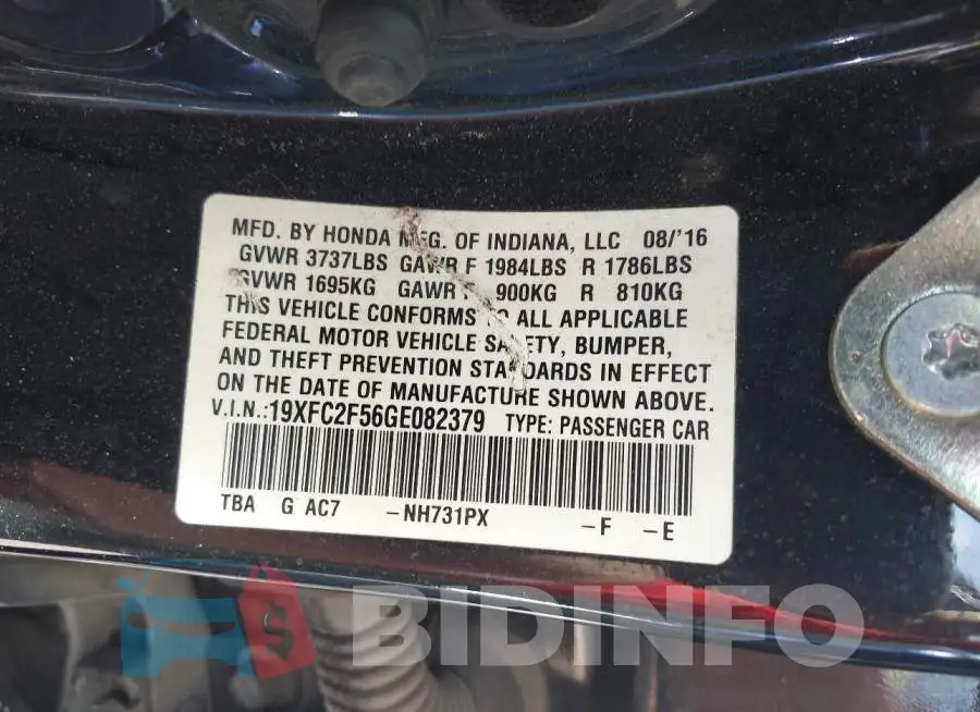 19XFC2F56GE082379 Photo# 9