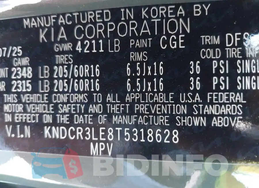 KNDCR3LE8T5318628 Photo# 9