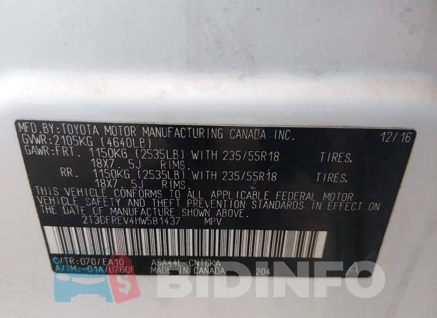 2T3DFREV4HW581437 Photo# 9