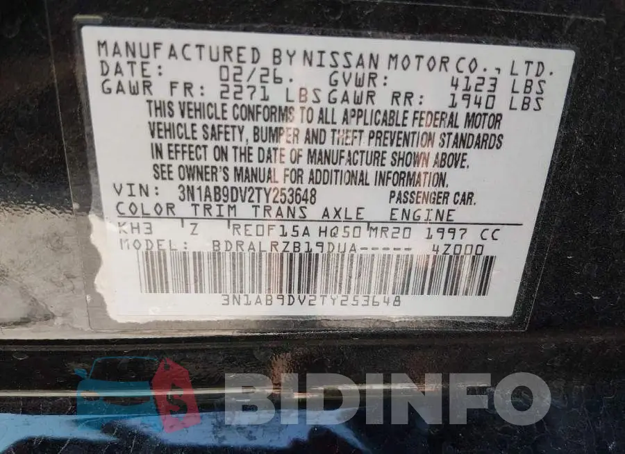 3N1AB9DV2TY253648 Photo# 9