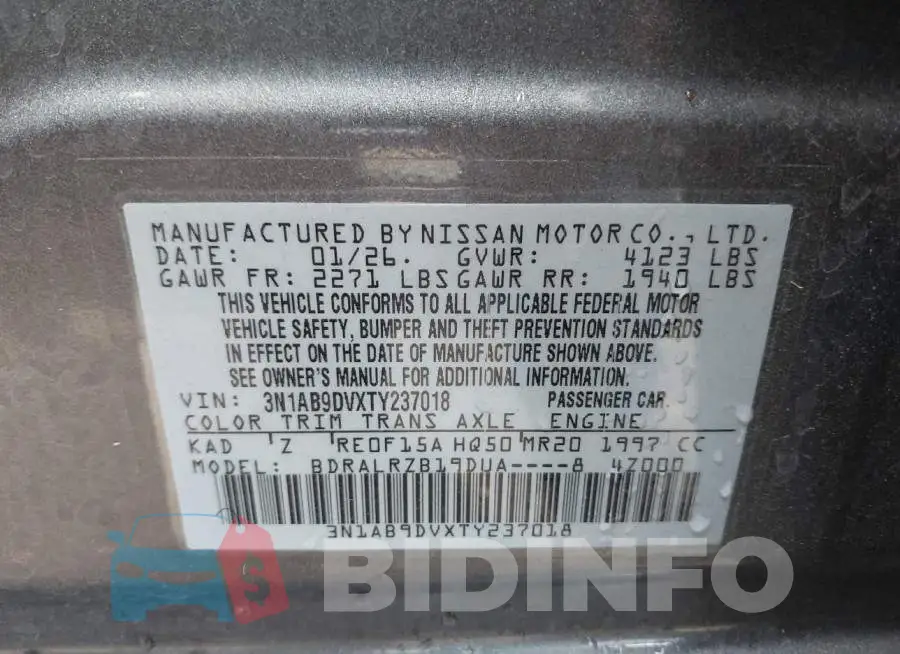 3N1AB9DVXTY237018 Photo# 9