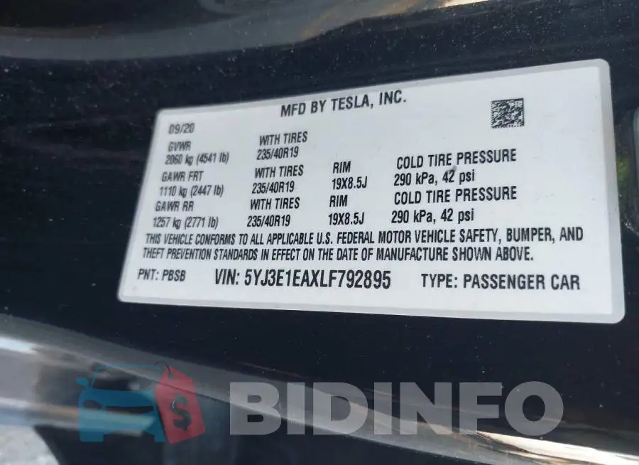 5YJ3E1EAXLF792895 Photo# 9