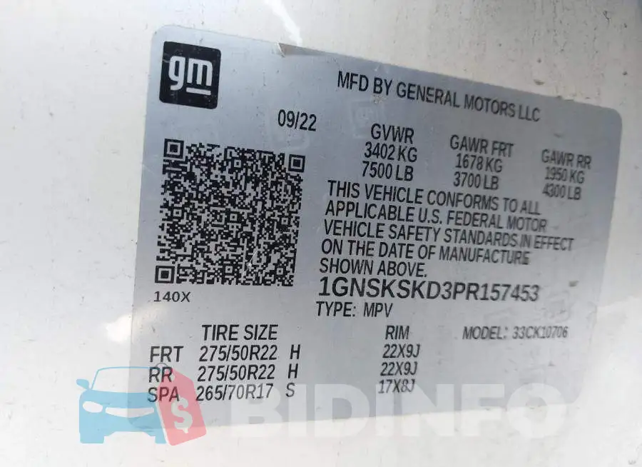 1GNSKSKD3PR157453 Photo# 9