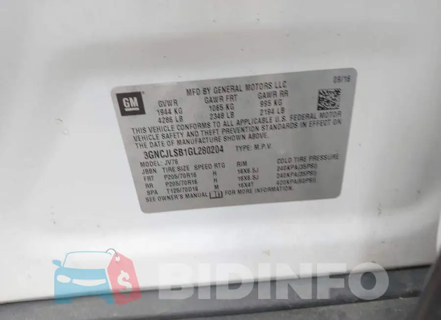3GNCJLSB1GL280204 Photo# 9