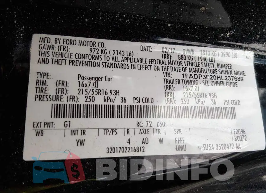 1FADP3F20HL237689 Photo# 9