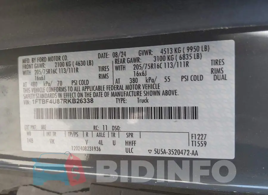 1FTBF4U87RKB26338 Photo# 9