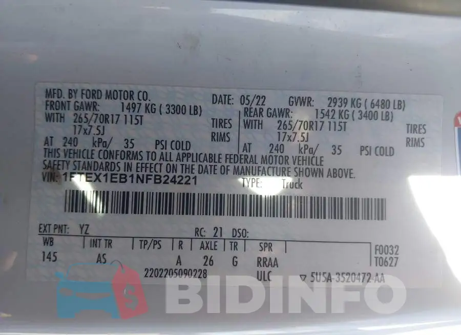 1FTEX1EB1NFB24221 Photo# 9
