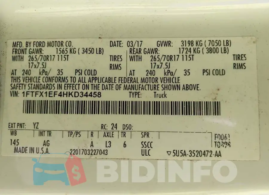 1FTFX1EF4HKD34458 Photo# 9