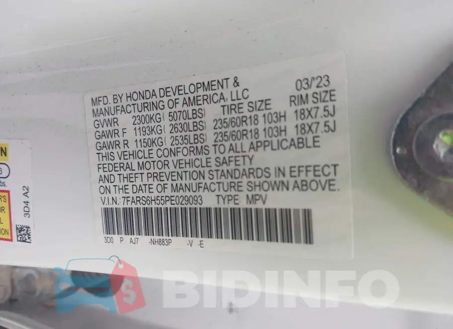 7FARS6H55PE029093 Photo# 9